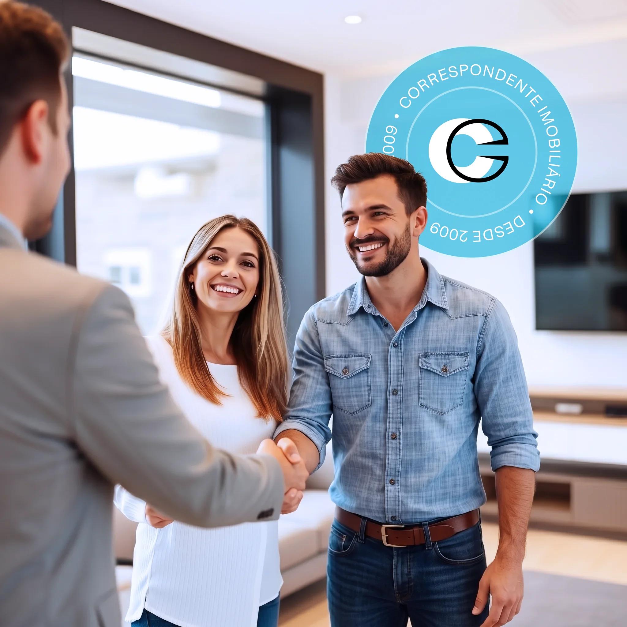 Casal recebendo chaves do imóvel